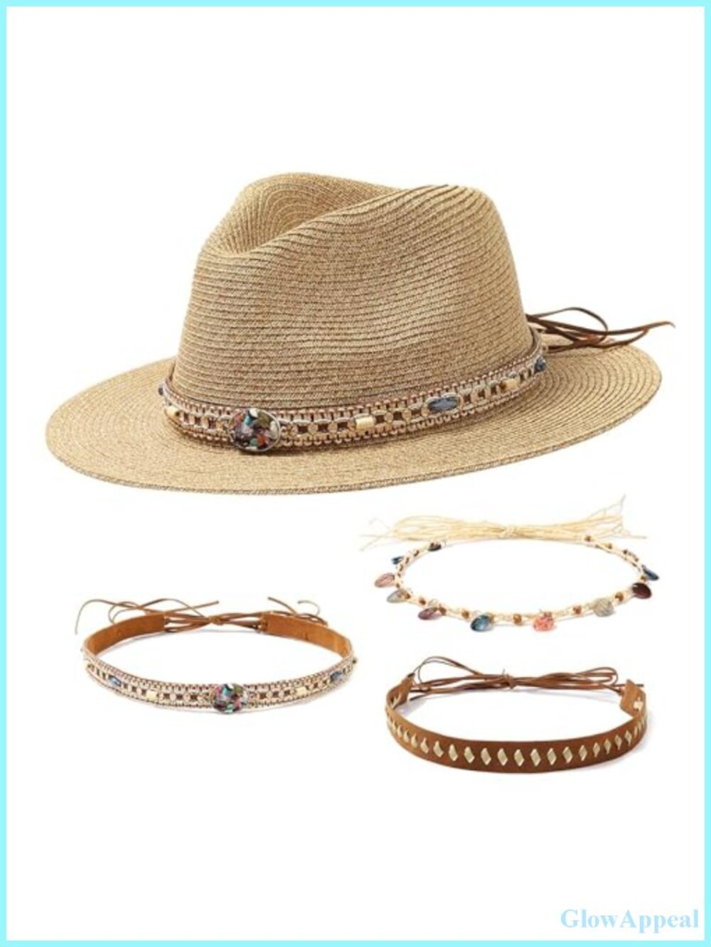 Western Straw Cowboy Hat - Wide Brim with 3 Interchangeable Bands, Adjustable,
